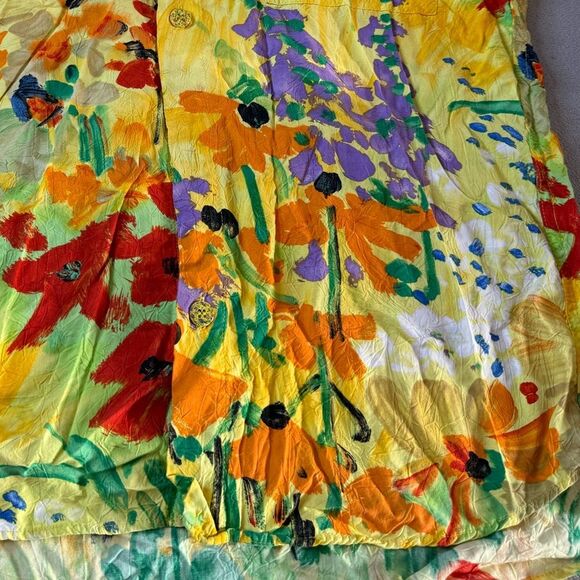 Jams World Button Up Top Multi Color Floral Short Sleeve Blouse size M - Picture 6 of 16